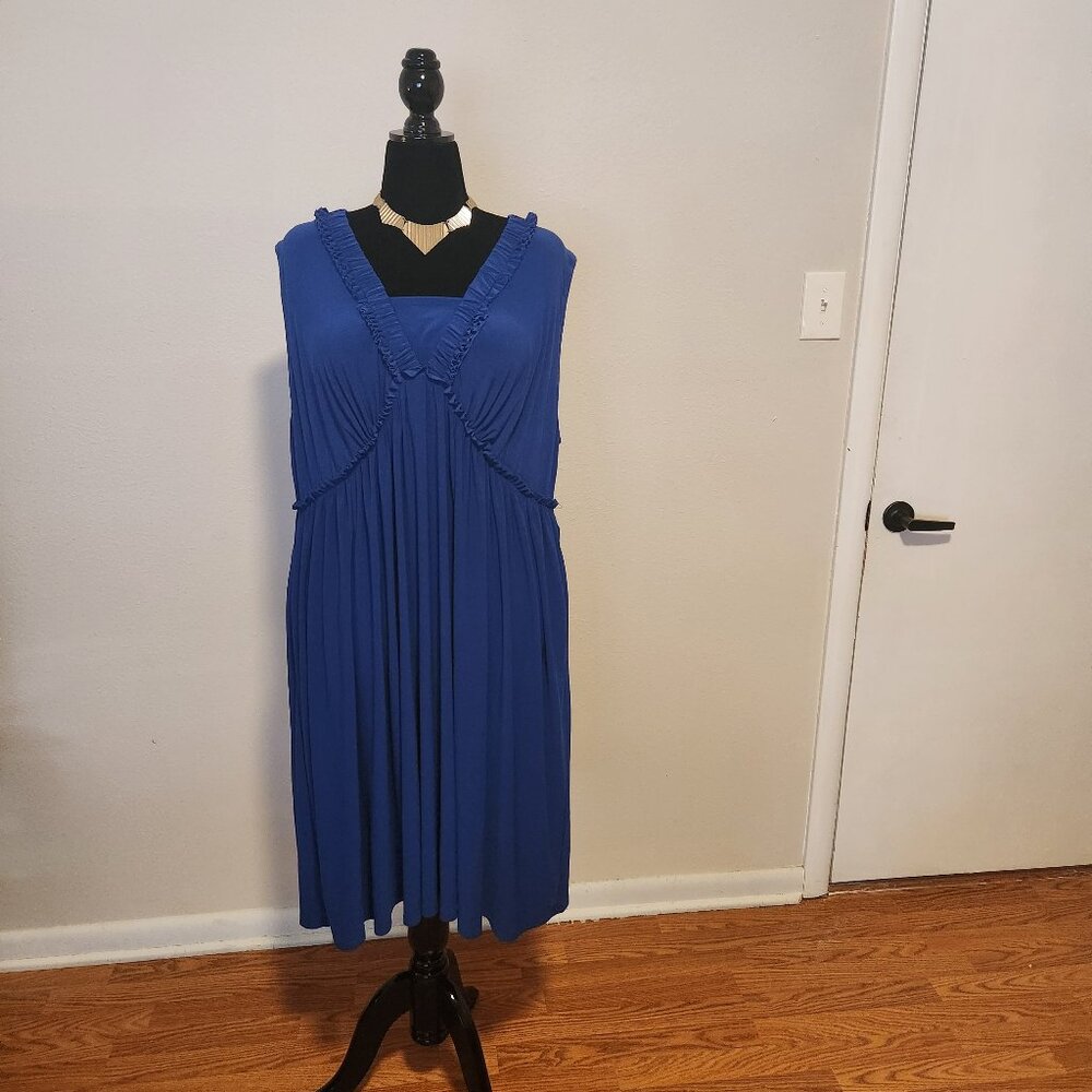 Scarlett Nite Blue Ruffle Trim Dress Plus Size 24W Sleeveless Formal